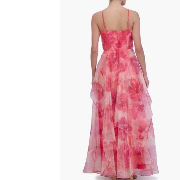 Eliza j floral poppy pink chiffon gown dress 6 flawed - Picture 2 of 13